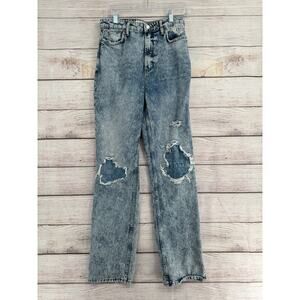 We the Free People Distressed Mineral Washed Straight Leg Jeans Womens 29 Blue